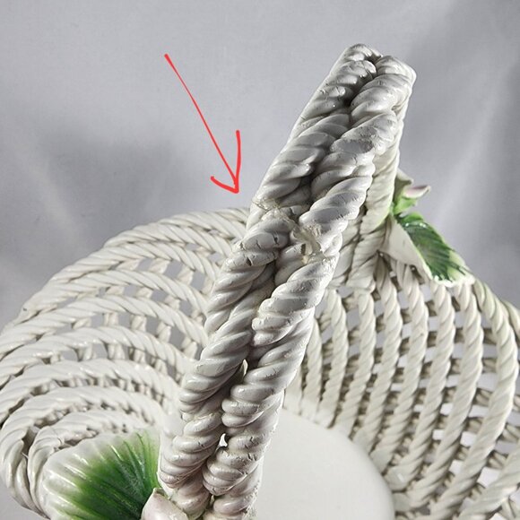 Vintage Italian Porcelain Basket Capodimonte Style Italy Pink Rose Flower Decor - Picture 8 of 12